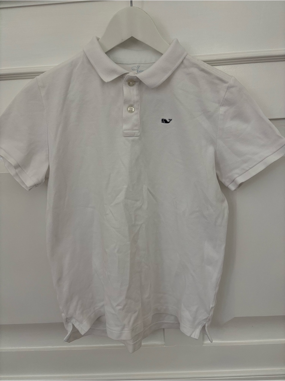 Vineyard Vines Boys White Polo with Navy Whale Logo